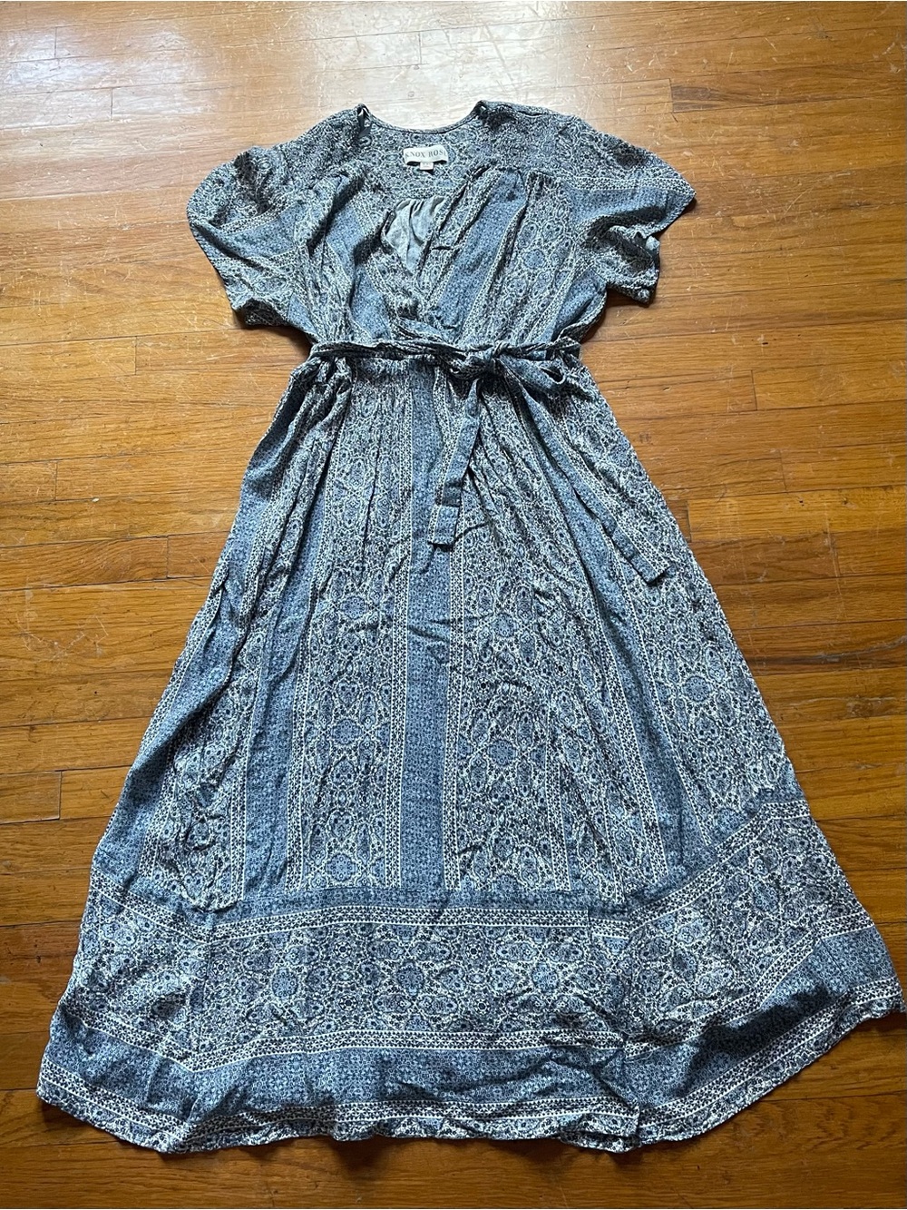Knox Rose XXBlue White Floral Bohemian Belted Maxi Cottagecore whimsy Dress
